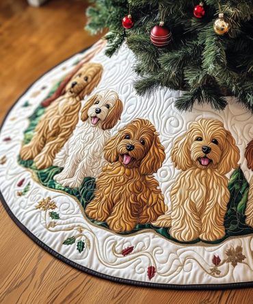 Winter White Doodle Ring Tree Skirt — Elegant Circular Dog Design, Personalized Holiday Skirt, Handmade, Made-To-Order