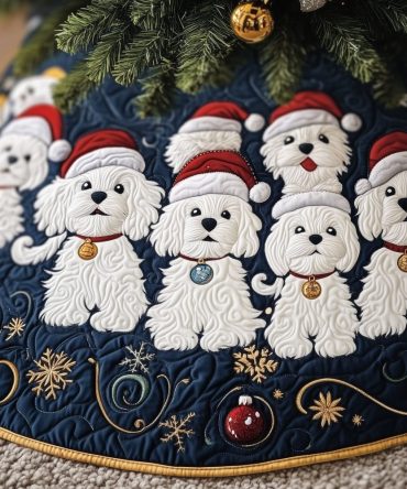 Bichon Frise Snow Parade Holiday Tree Skirt — Handmade Snowy Dog-Themed Christmas Skirt, Customizable Sizes For Pet Fans