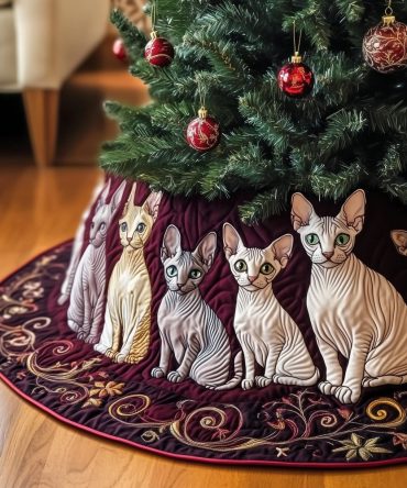Custom Christmas Joyful Sphynx Cat Tree Skirt • Personalized Sphynx Cat Holiday Base Cover — Handmade Pet-Themed Decor