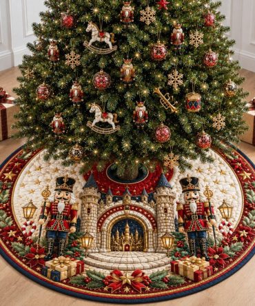 Custom Royal Nutcracker Castle Entrance Tree Skirt • Personalized Regal Christmas Base Cover — Handmade Décor