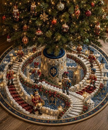 Custom Nutcracker Spiral Castle Journey Tree Skirt • Personalized Swirl Castle Holiday Base Cover — Handmade
