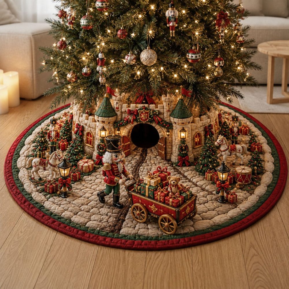 Custom Nutcracker Castle Gate Adventure Tree Skirt • Personalized Castle Scene Christmas Base Cover — Handmade