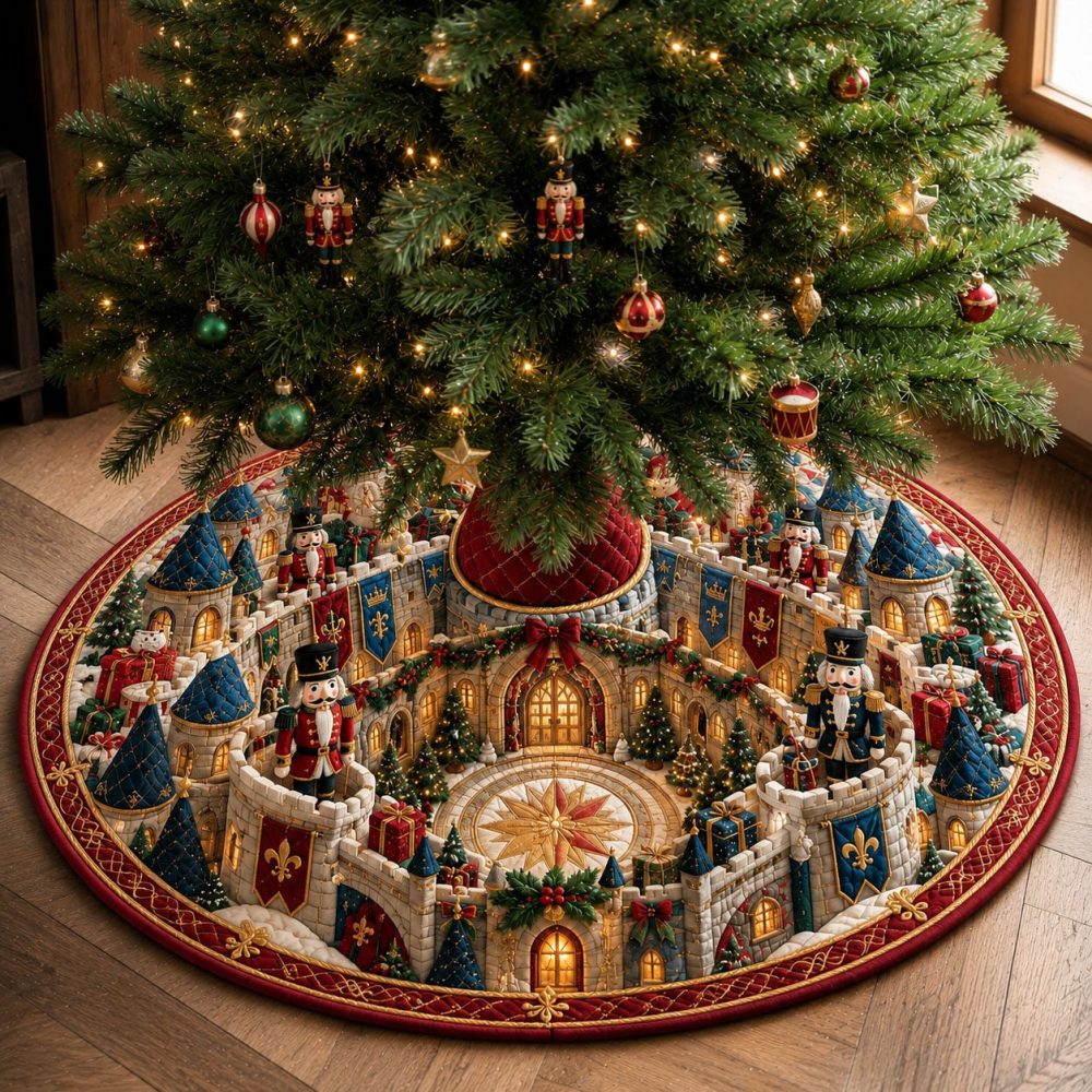Custom Nutcracker Royal Courtyard Tree Skirt • Personalized Regal Holiday Tree Base Cover — Handmade Festive Décor