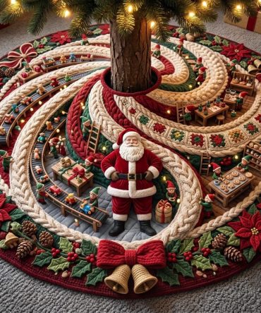 Custom Noel Spiral Tree Skirt • Personalized Noel Swirl Tree Base Cover — Handmade Elegant Christmas Decor