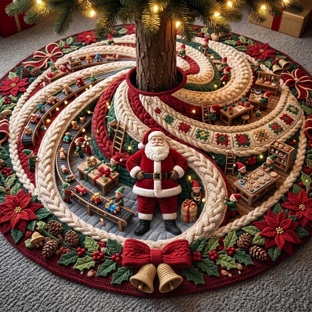 Custom Noel Spiral Tree Skirt • Personalized Noel Swirl Tree Base Cover — Handmade Elegant Christmas Decor