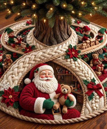 Custom Santa Hearth Tree Skirt • Personalized Cozy Santa Fireplace Tree Base Cover — Handmade Christmas Accent