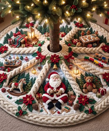 Handcrafted Village Spiral Holiday Tree Skirt — Custom Christmas Tree Skirt With Whimsical Village Design, Premium Felt, Made-To-Order