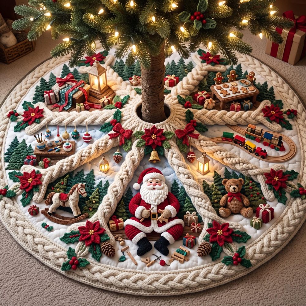 Handcrafted Village Spiral Holiday Tree Skirt — Custom Christmas Tree Skirt With Whimsical Village Design, Premium Felt, Made-To-Order