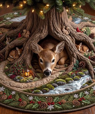 Forest Burrow Christmas Tree Skirt - Cozy Handcrafted Animal-Themed Holiday Base, Custom-Made Woodland Accent For Your Tree