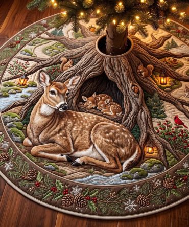 Fawn Haven Christmas Tree Skirt - Adorable Handcrafted Fawn Holiday Base, Customizable Rustic Charm For Family Trees, Made To Order