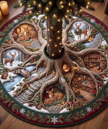 Woodland Creek Christmas Tree Skirt - Scenic Handcrafted Holiday Base Cover, Custom-Fit Nature-Inspired Tree Skirt, Made To Order