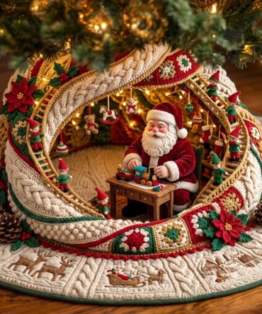 Custom Santa Hideaway Tree Skirt • Personalized Santa Scene Tree Base Cover — Handmade Holiday Décor For Christmas