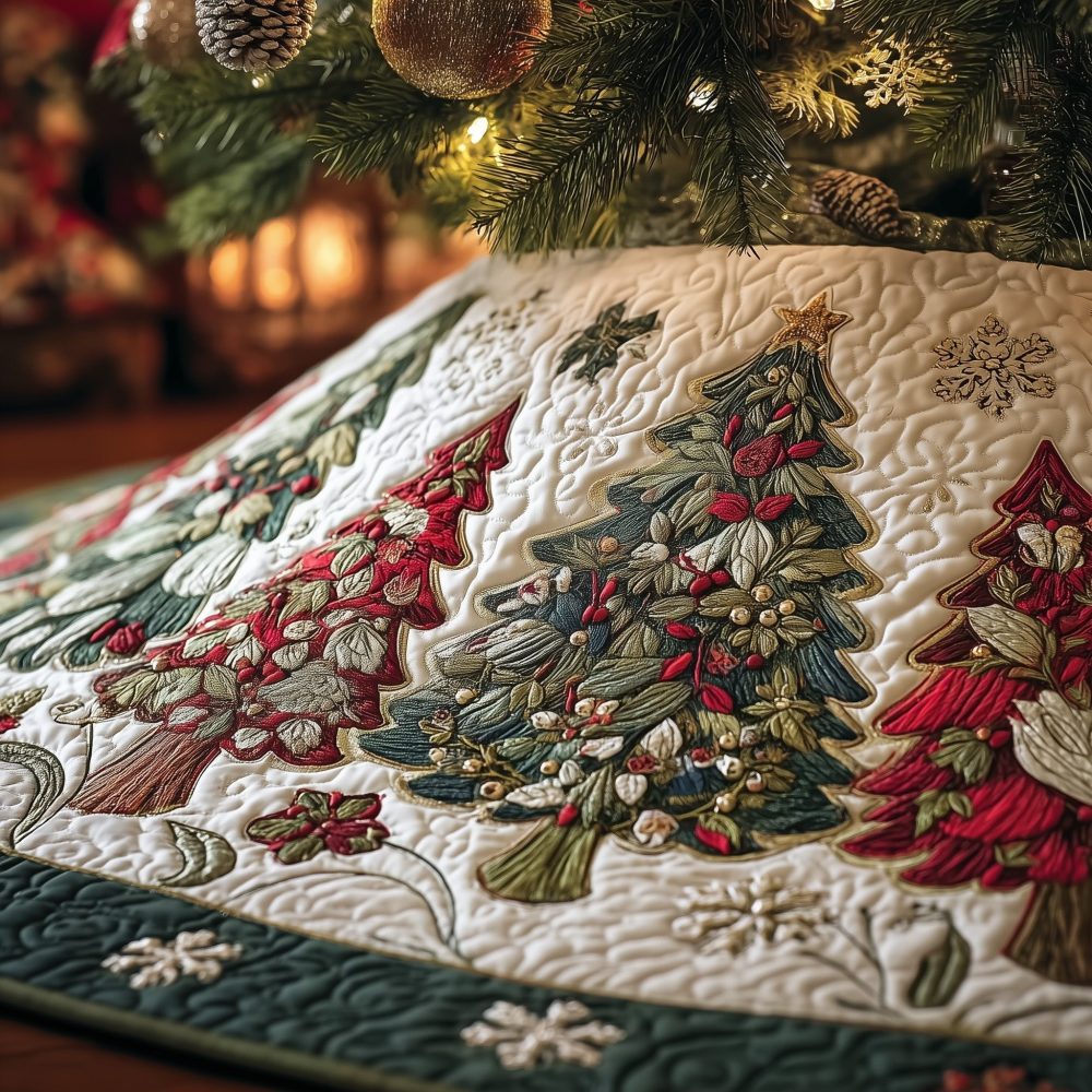Forest Of Joy Christmas Tree Skirt - Handcrafted Woodland Holiday Base Cover, Custom-Made Cheerful Seasonal Decor
