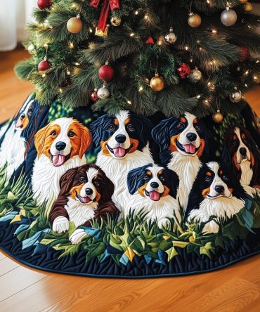 Bernese Mountain Dog Christmas Tree Skirt - Custom Handcrafted Canine-Themed Holiday Tree Base, Personalized Pet Lover Gift