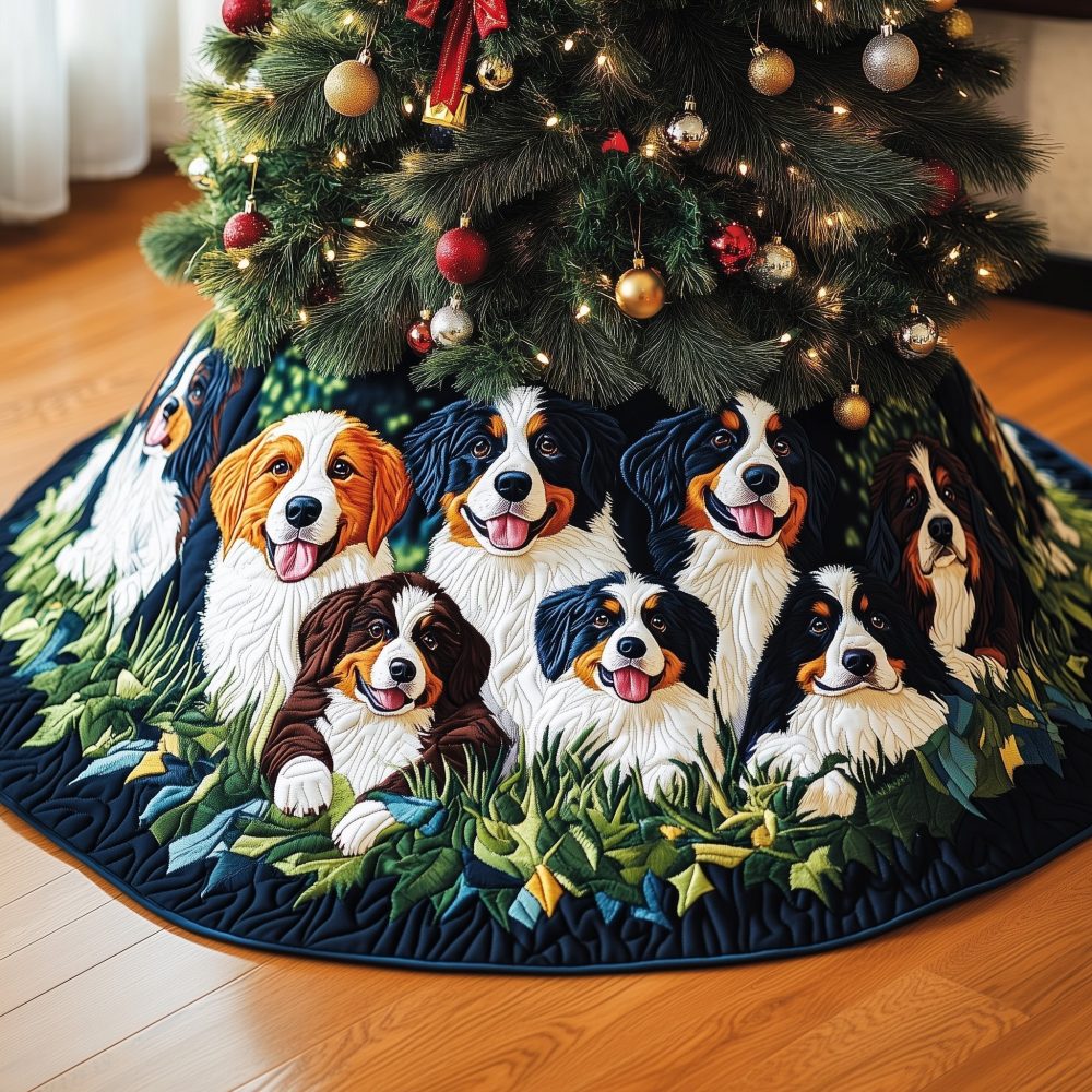 Bernese Mountain Dog Christmas Tree Skirt - Custom Handcrafted Canine-Themed Holiday Tree Base, Personalized Pet Lover Gift
