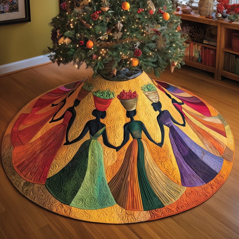 Rainbow Rays Women Silhouette Tree Skirt — Custom Made Colorful Christmas Skirt To Brighten Seasonal Displays And Gifts
