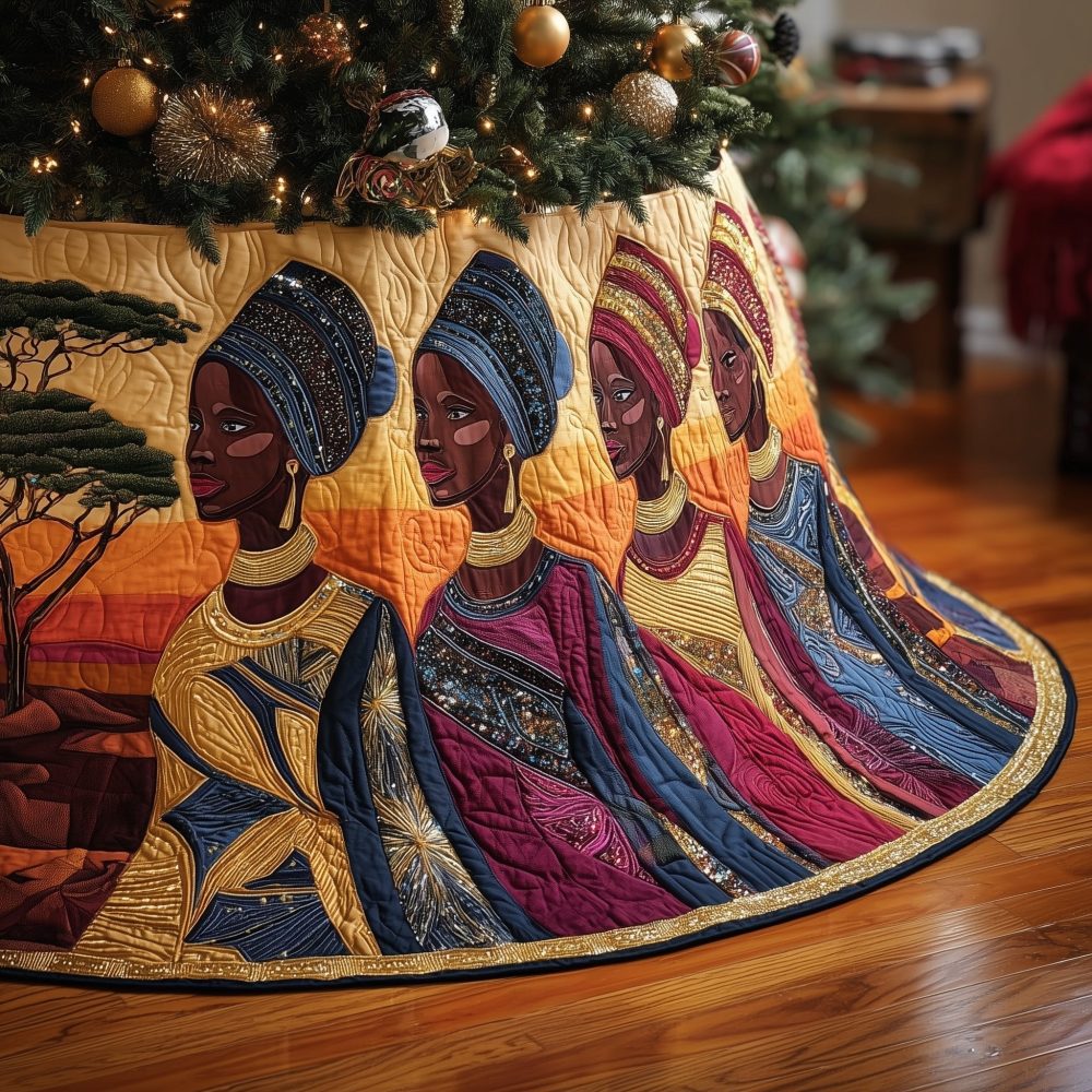 Vibrant African Headwrap Holiday Tree Skirt — Custom Made Christmas Decor With Bold Ethnic Prints To Brighten Your Home