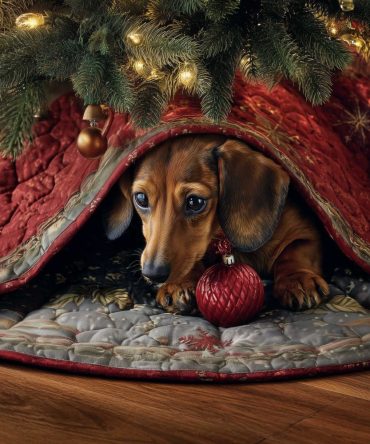 Personalized Dachshund Holiday Tree Skirt With Red Ornament Accent — Handmade Christmas Décor For Dog Lovers, Custom Size