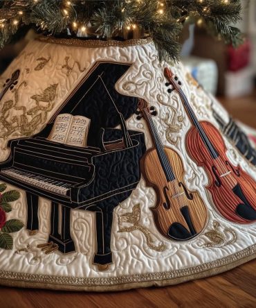 Musical Instrument Christmas Tree Skirt — Piano, Violin & Cello Holiday Skirt, Handcrafted Concert-Theme Home Decor