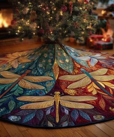 Elegant Dragonfly Christmas Tree Skirt - Handcrafted Nature-Inspired Tree Base Cover, Customizable Holiday Accent, Made To Order