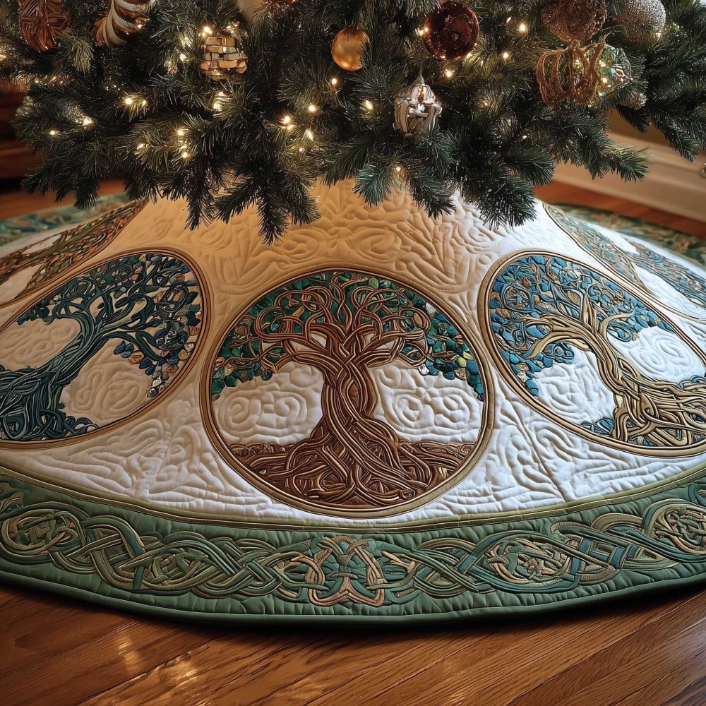 Tree Of Life Christmas Tree Skirt - Elegant Symbolic Holiday Tree Base, Custom Handcrafted Seasonal Decor, Personalized Options