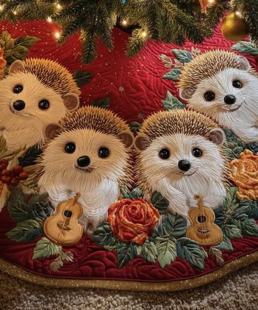 Handmade Hedgehog Christmas Tree Skirt - Cute Woodland Holiday Tree Base Cover, Customizable, Gift-Ready Seasonal Accent