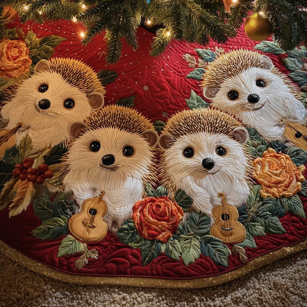 Handmade Hedgehog Christmas Tree Skirt - Cute Woodland Holiday Tree Base Cover, Customizable, Gift-Ready Seasonal Accent