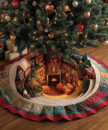Santa'S Fireside Den Decorative Tree Skirt — Made-To-Order Cozy Holiday Base With Warm Fireplace Scene, Premium Plush Fabric