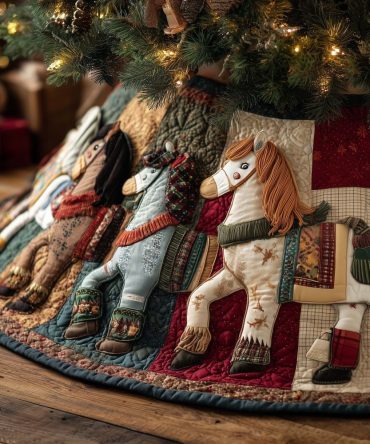 Patchwork Block Rag Doll Christmas Tree Skirt — Handmade Quilted Holiday Skirt With Playful Blocks, Custom Sizes & Color Options