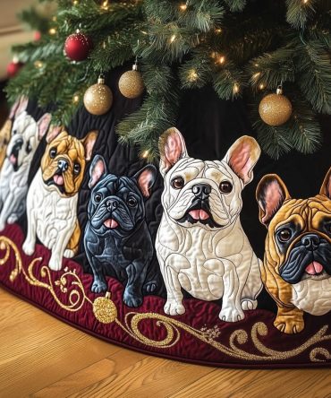 Cozy Fawn & French Bulldog Holiday Tree Skirt — Made-To-Order Plush Round Skirt For Christmas Trees, Custom Sizes Available