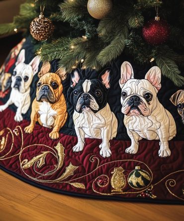 Luxurious Burgundy French Bulldog Christmas Tree Skirt — Made-To-Order Holiday Decor, Plush & Custom Fit
