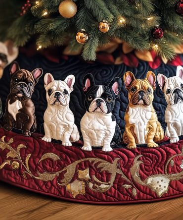 Ruby French Bulldog Parade Tree Skirt - Cute Frenchie Pattern On Rich Red, Custom Made-To-Order Christmas Décor For French Bulldog Lovers