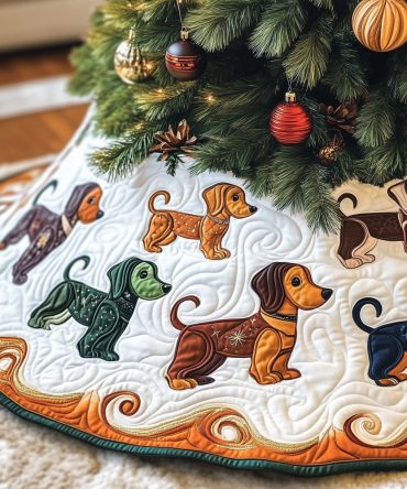 Paisley Dachshund Holiday Tree Skirt - March-Inspired Paisley Band With Sausage Dog Art, Custom Made-To-Order Festive Home Décor