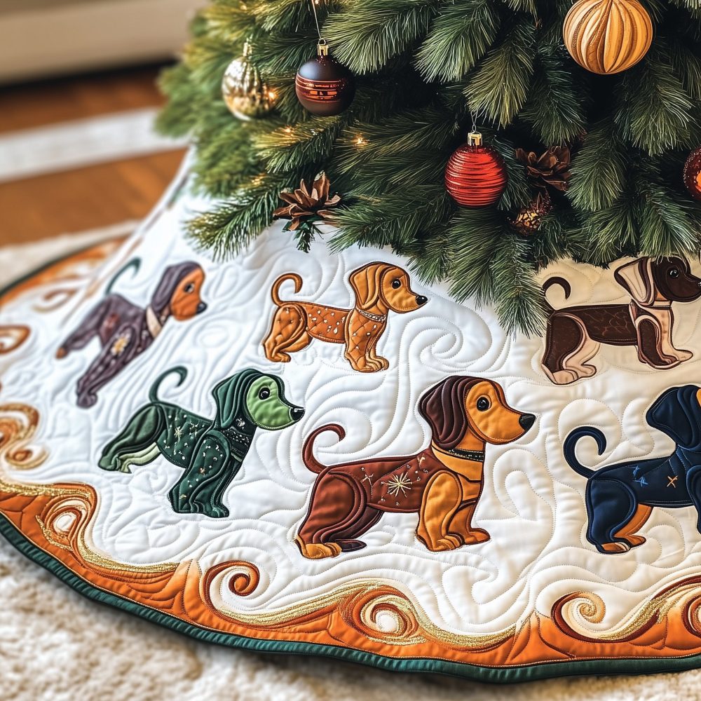 Paisley Dachshund Holiday Tree Skirt - March-Inspired Paisley Band With Sausage Dog Art, Custom Made-To-Order Festive Home Décor