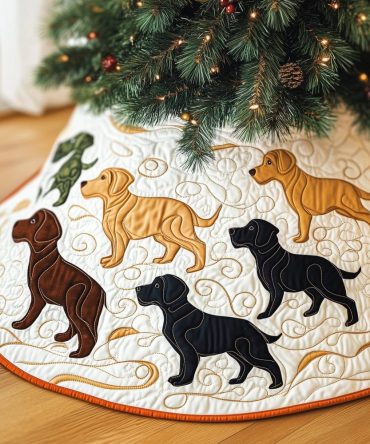 Chocolate & Black Labrador Christmas Tree Skirt — Ivory Fabric, Custom-Made Pet-Themed Holiday Decor With Classic Style