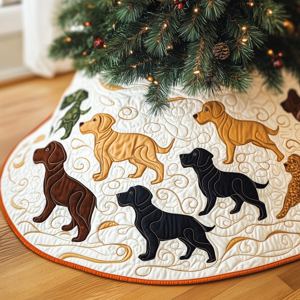 Chocolate & Black Labrador Christmas Tree Skirt — Ivory Fabric, Custom-Made Pet-Themed Holiday Decor With Classic Style