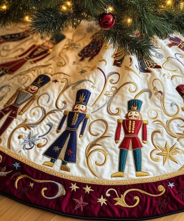 Blue-Coat Nutcracker Guard Tree Skirt — Custom-Made Holiday Base With Nutcracker Soldiers, Handcrafted Christmas Décor