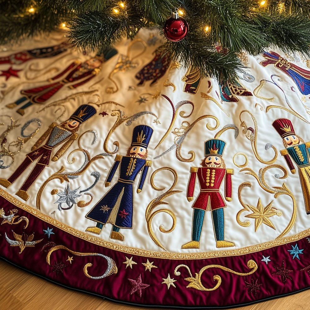 Blue-Coat Nutcracker Guard Tree Skirt — Custom-Made Holiday Base With Nutcracker Soldiers, Handcrafted Christmas Décor