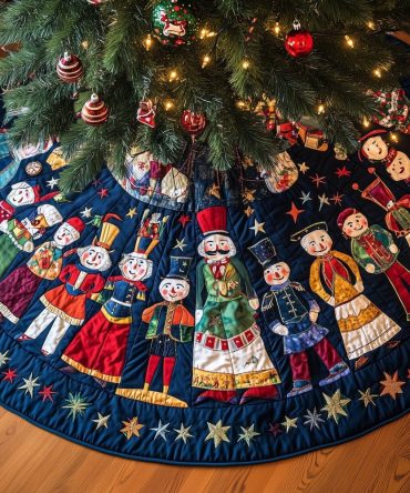 Nutcracker Soldiers & Stars Tree Skirt — Custom-Made Holiday Base With Soldier Motifs And Star Accents, Handcrafted