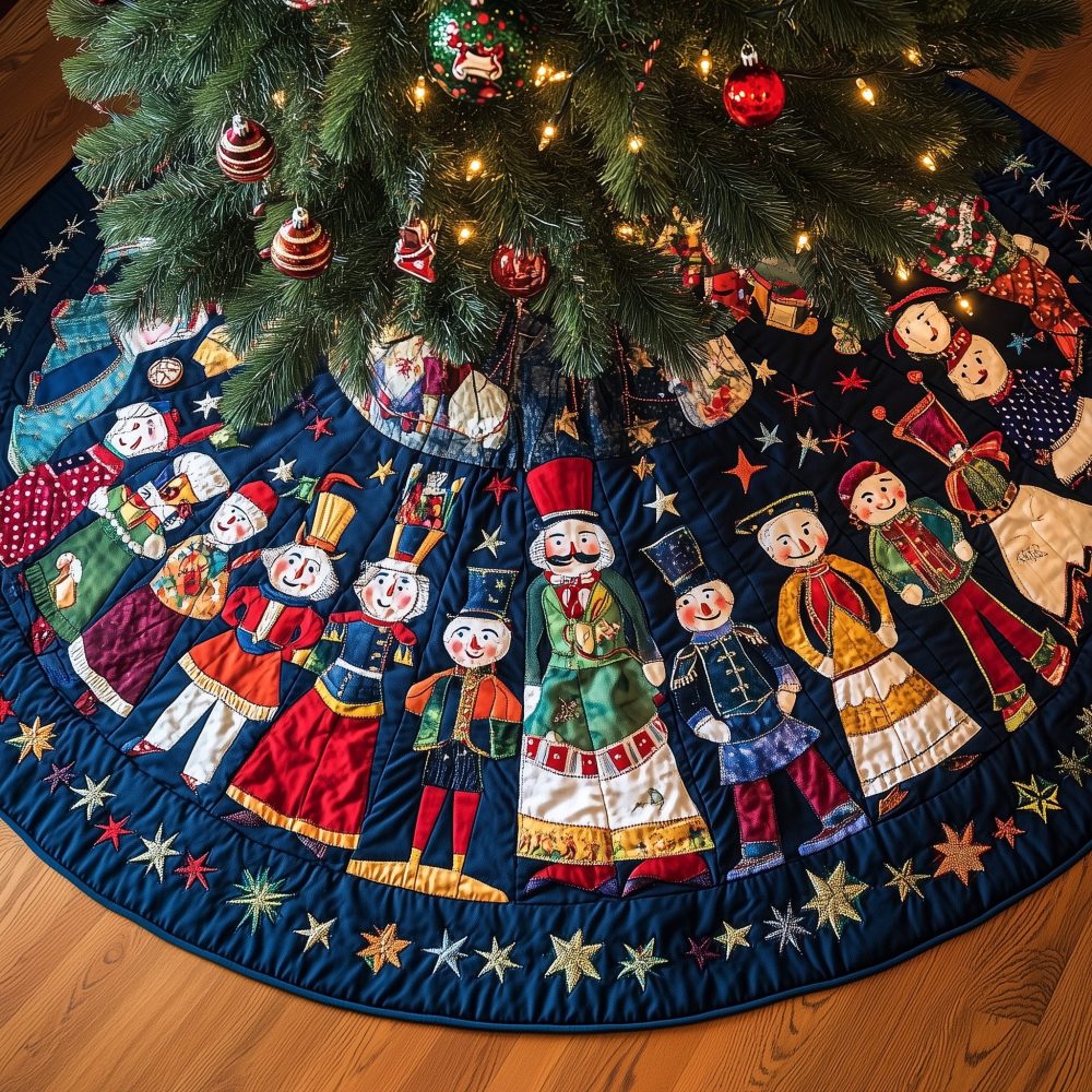 Nutcracker Soldiers & Stars Tree Skirt — Custom-Made Holiday Base With Soldier Motifs And Star Accents, Handcrafted