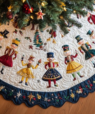 Nutcracker Folk Dance Tree Skirt — Handcrafted Holiday Skirt With Nutcracker Circle Motif, Custom-Made Christmas Décor