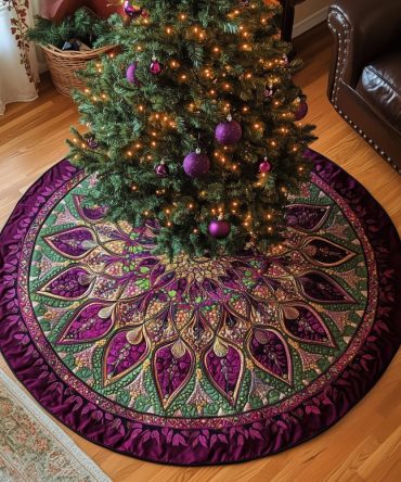 Purple & Magenta Feather Wheel Tree Skirt — Handmade, Bold Two-Tone Holiday Skirt, Made-To-Order