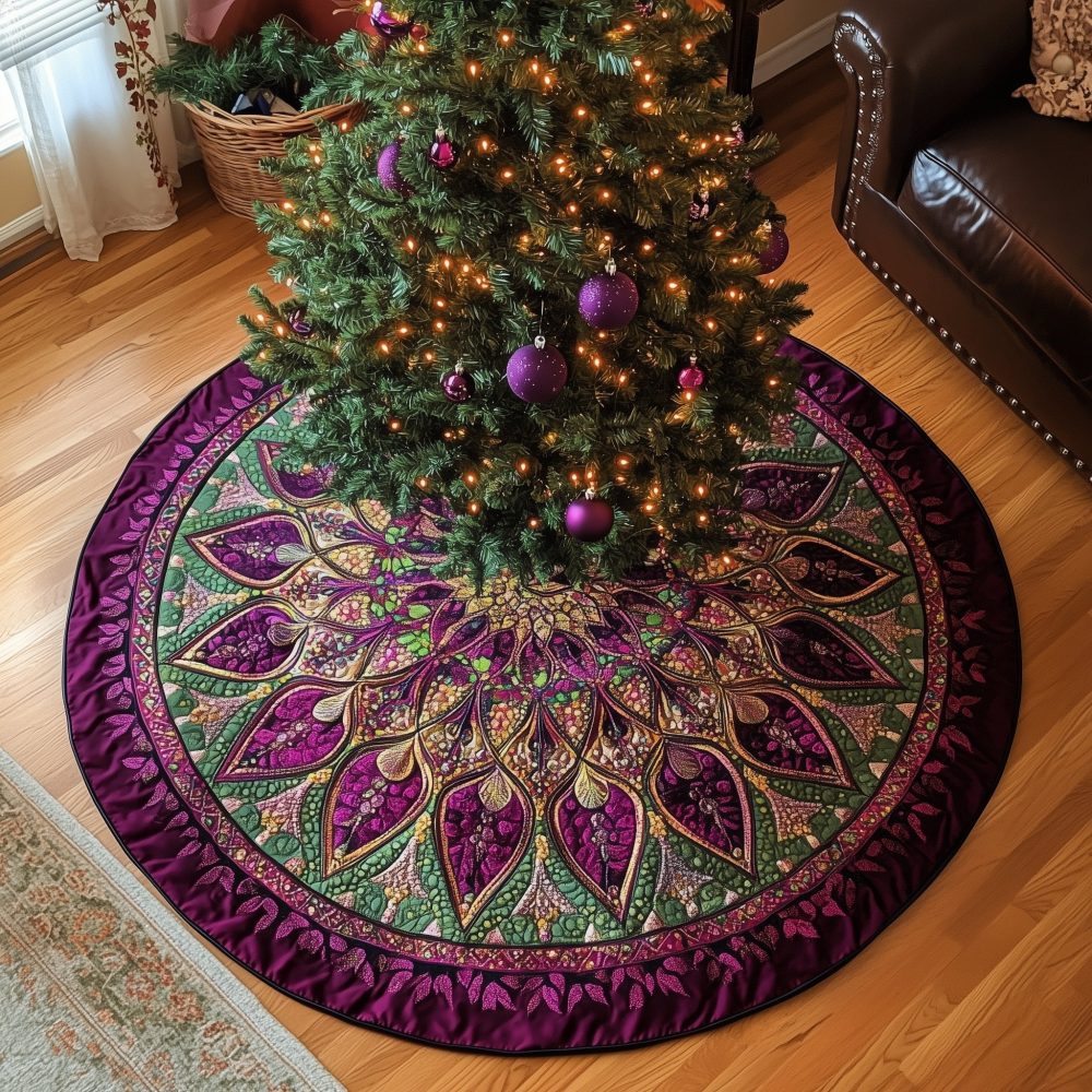 Purple & Magenta Feather Wheel Tree Skirt — Handmade, Bold Two-Tone Holiday Skirt, Made-To-Order