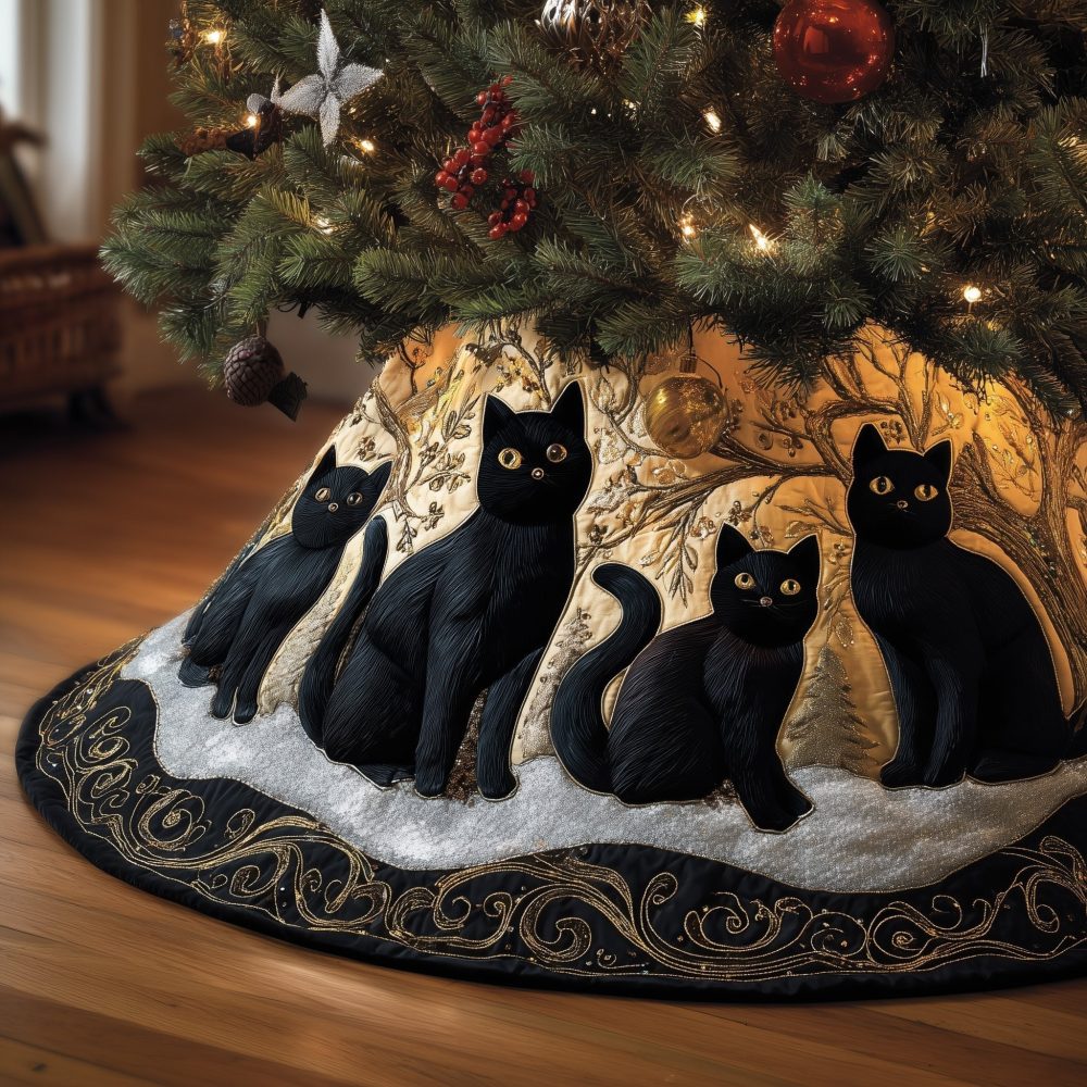 Black Furry Christmas Tree Skirt — Luxurious Faux Fur, Extra-Soft Plush, Non-Slip Backing, Custom Diameter Options, Gift-Worthy