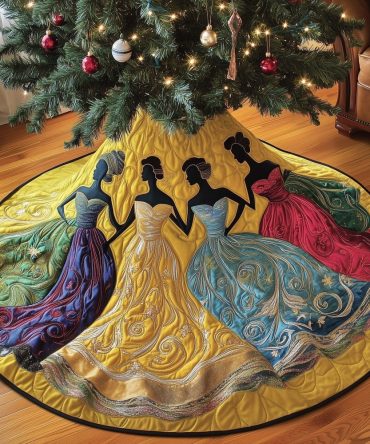 Swirled Flowing Gowns Christmas Tree Skirt — Artistic Handmade Holiday Skirt With Dynamic Pattern, Personalize Size & Trim