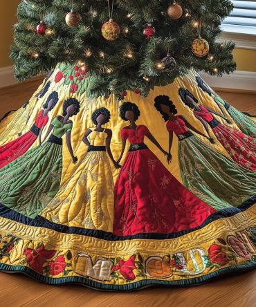 Green & Red Gowns Christmas Tree Skirt — Festive Handmade Holiday Skirt With Classic Christmas Colors, Custom Size Options