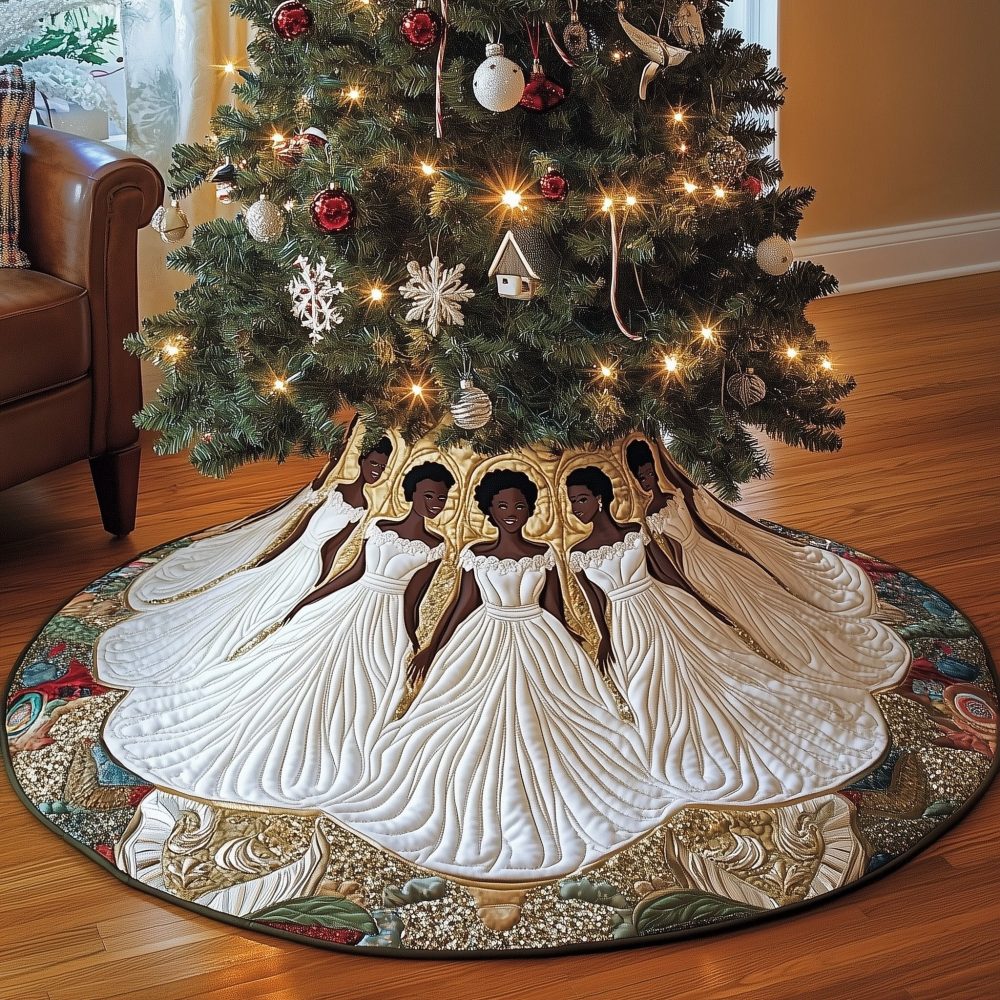 Flowing White Gowns Christmas Tree Skirt — Classic Handmade Elegant Holiday Skirt, Customized Fit & Premium Fabrics