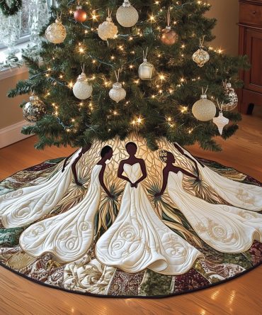 Ivory Gowns Duo Christmas Tree Skirt — Elegant White-Themed Handmade Holiday Skirt, Personalized Sizing & Gift Wrapping Available
