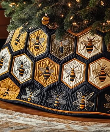 Honeycomb Bee Tree Skirt — Stylish Yellow & Black Hive Motif, Machine-Washable Backing, Custom Sizes, Premium Materials