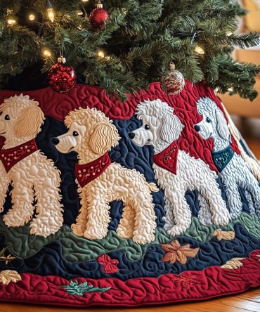 White Poodles With Red Scarves Christmas Tree Skirt — Cute Festive Skirt, Custom-Made On Soft, Durable Fabric